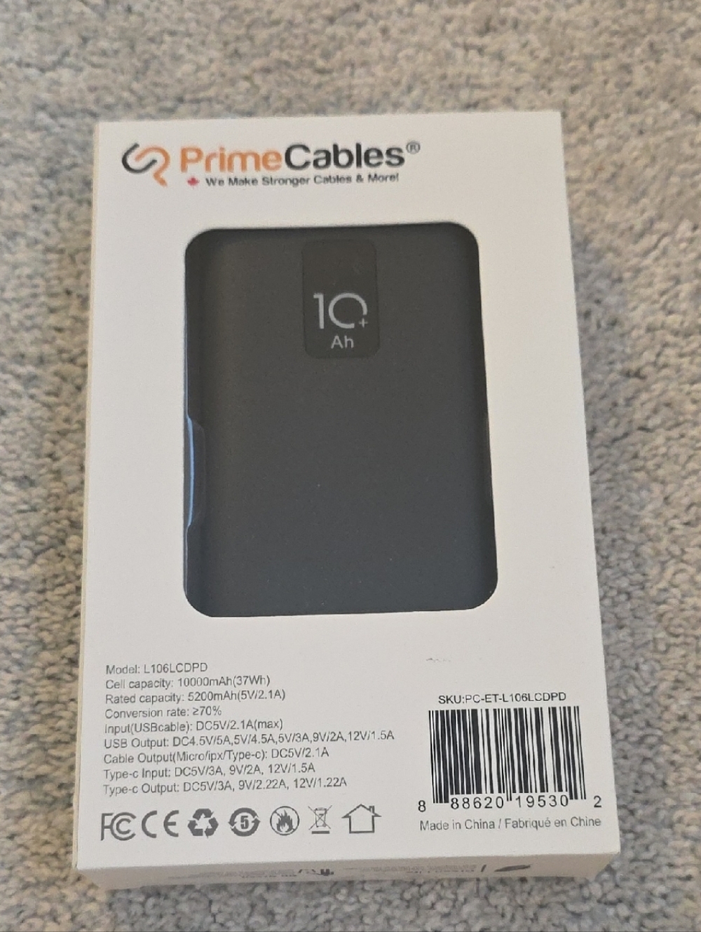 PrimeCables 10000mAh Portable Power Bank with built in cables